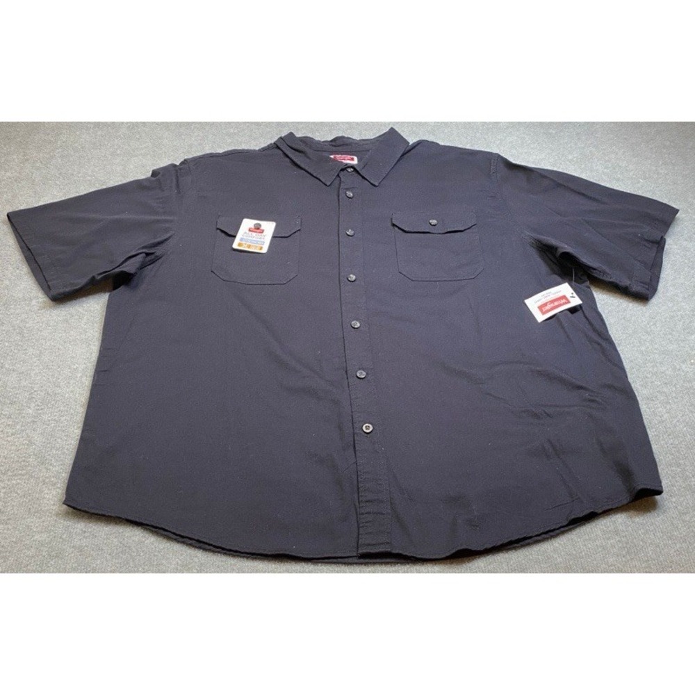 NWT Wrangler Button Down Shirt Men 2XL Black Short Sleeve All Day Comfort